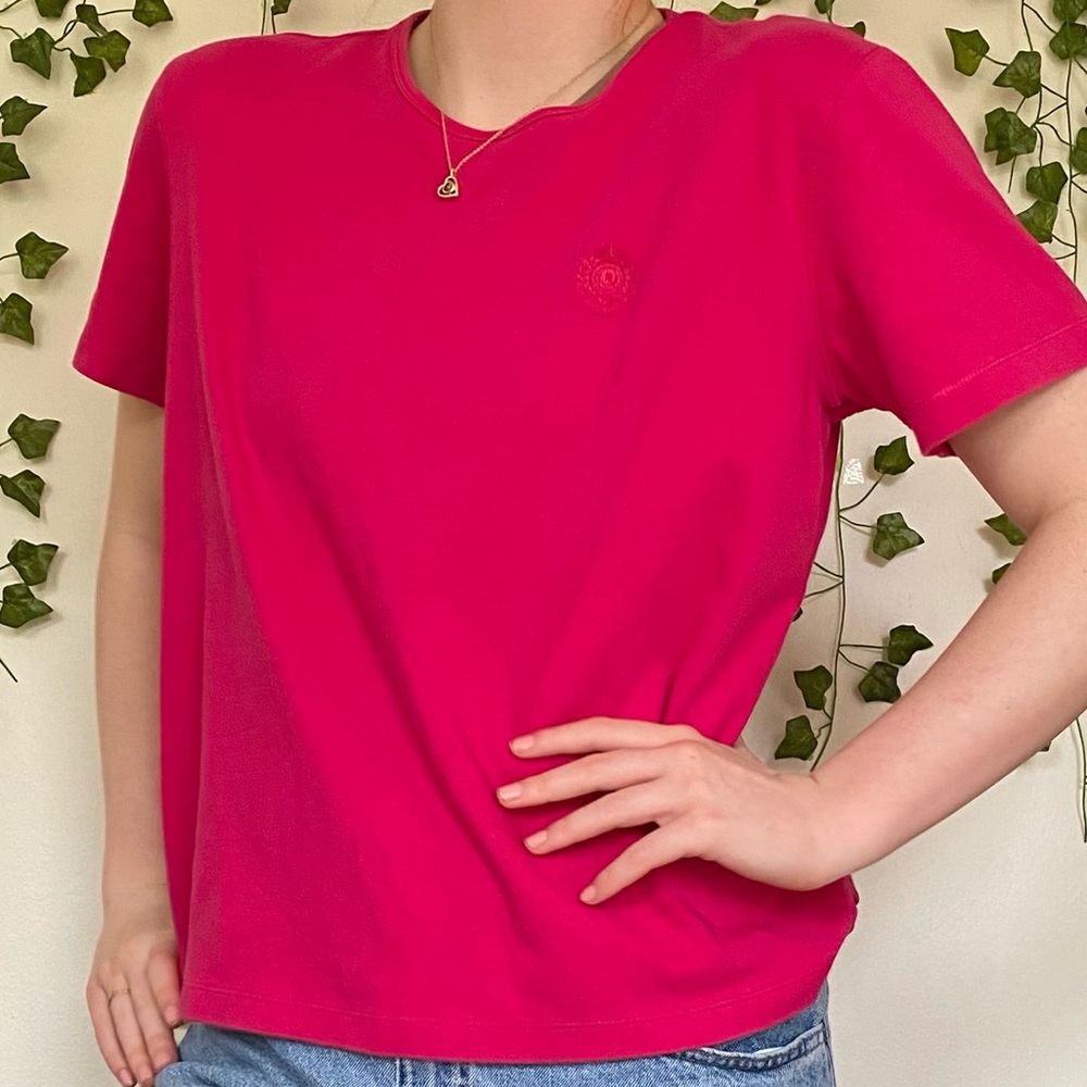 Vintage Liz Claiborne Hot Pink Embroidered Cotton T-Shirt